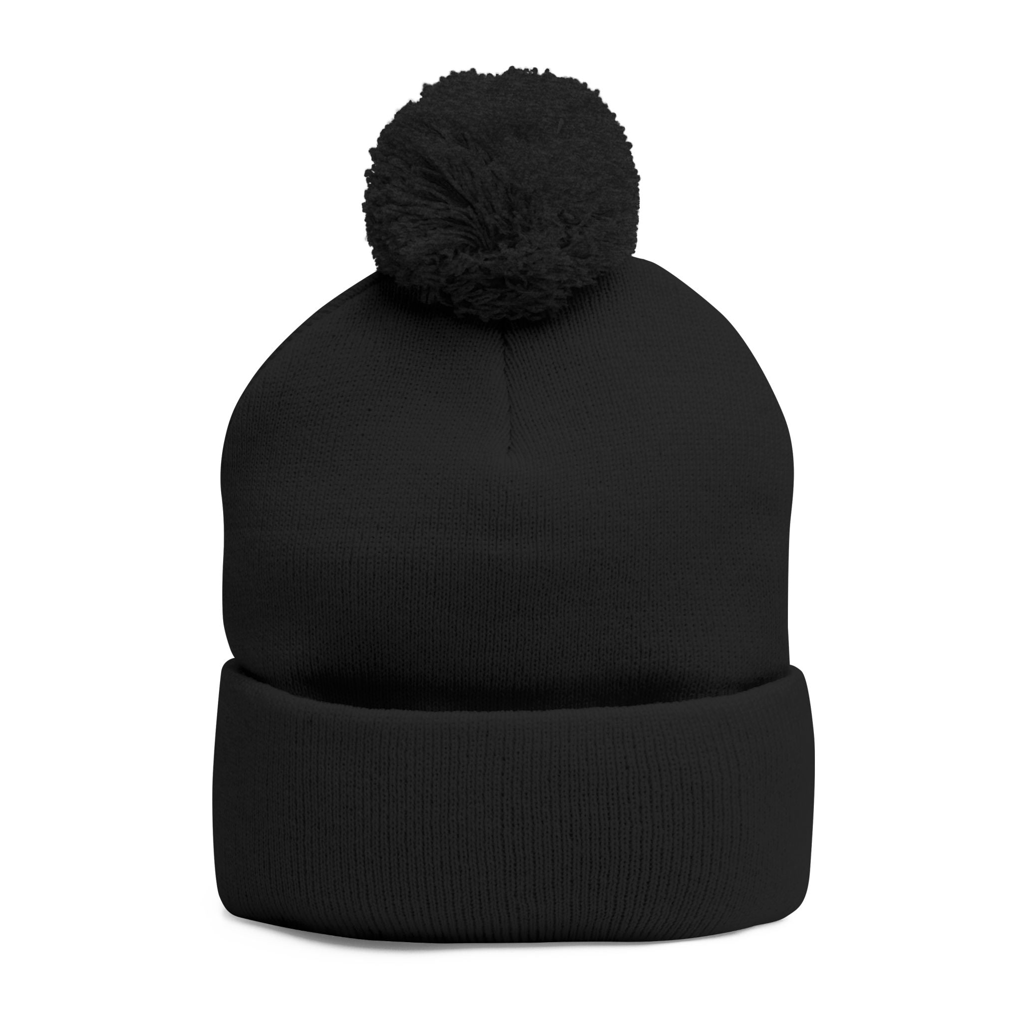 Pink Heart Embroidery Pom-Pom Knit Cap | Grey Beanie