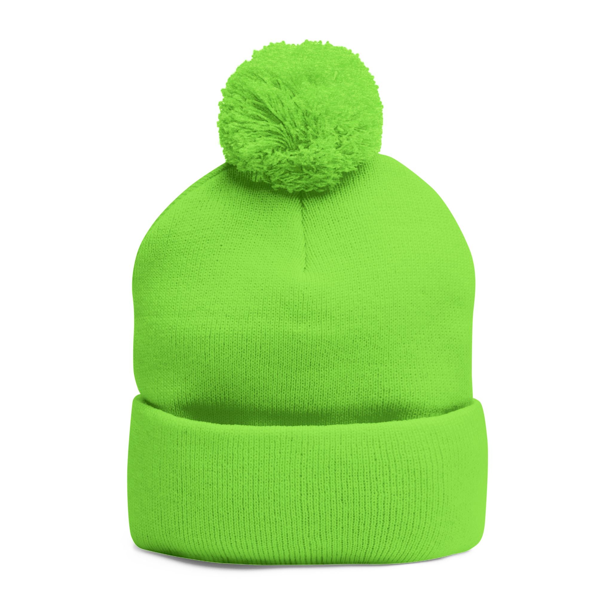 Pink Heart Embroidery Pom-Pom Knit Cap | Grey Beanie