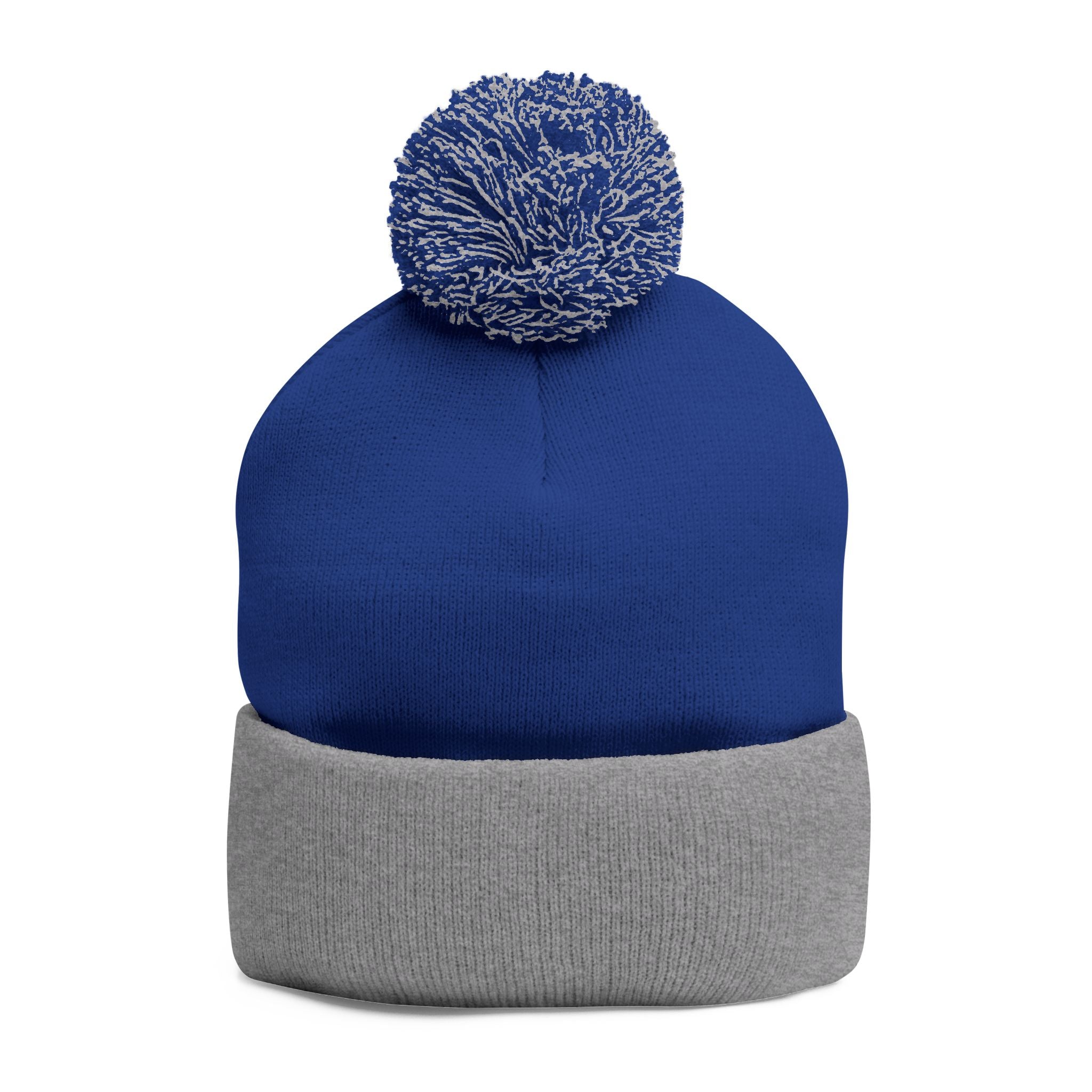 Pink Heart Embroidery Pom-Pom Knit Cap | Grey Beanie