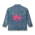 Horse and Girl Heart design Denim Jacket | Equestrian silhouette, pink back print HorseGirlsBrand