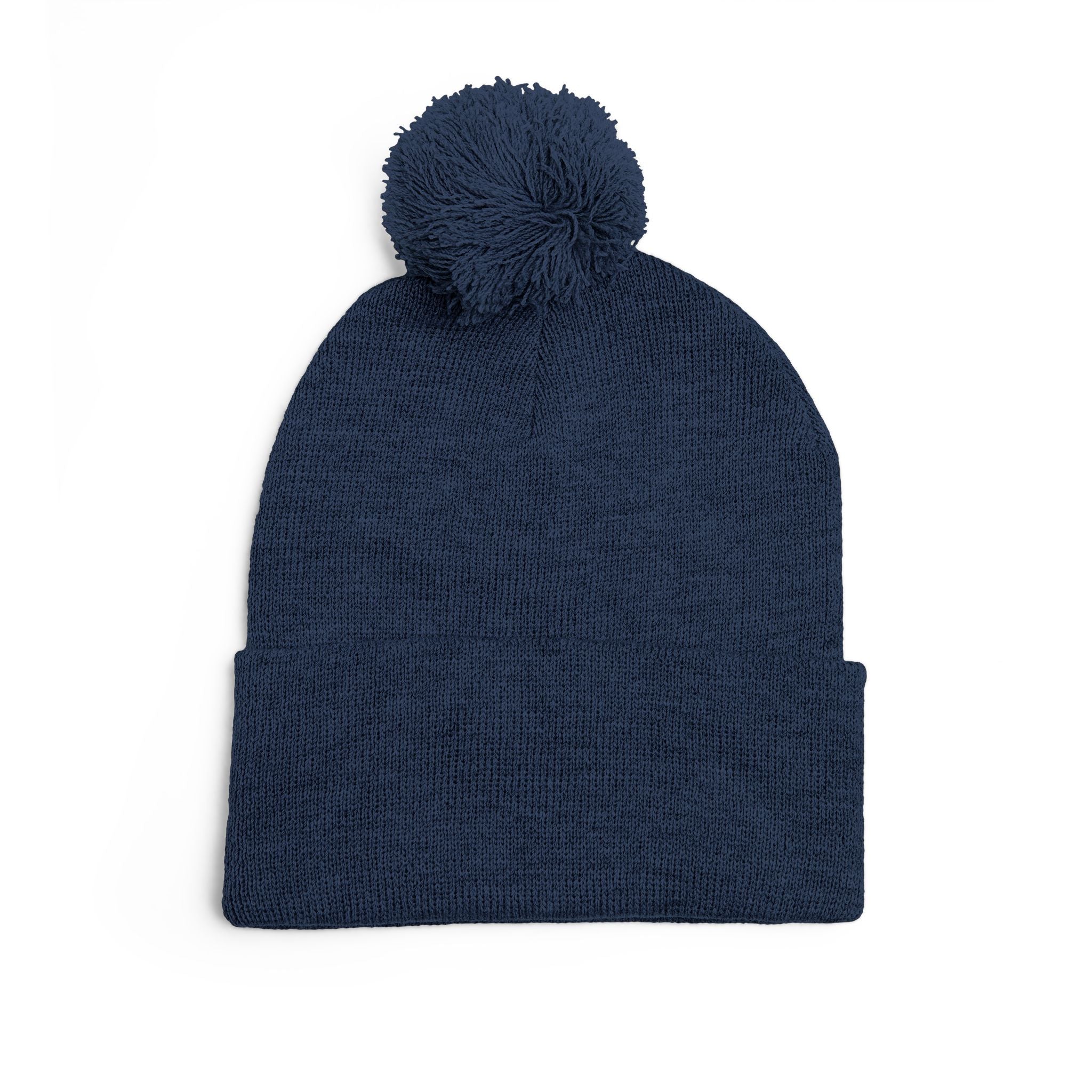 Pink Heart Embroidery Pom-Pom Knit Cap | Grey Beanie