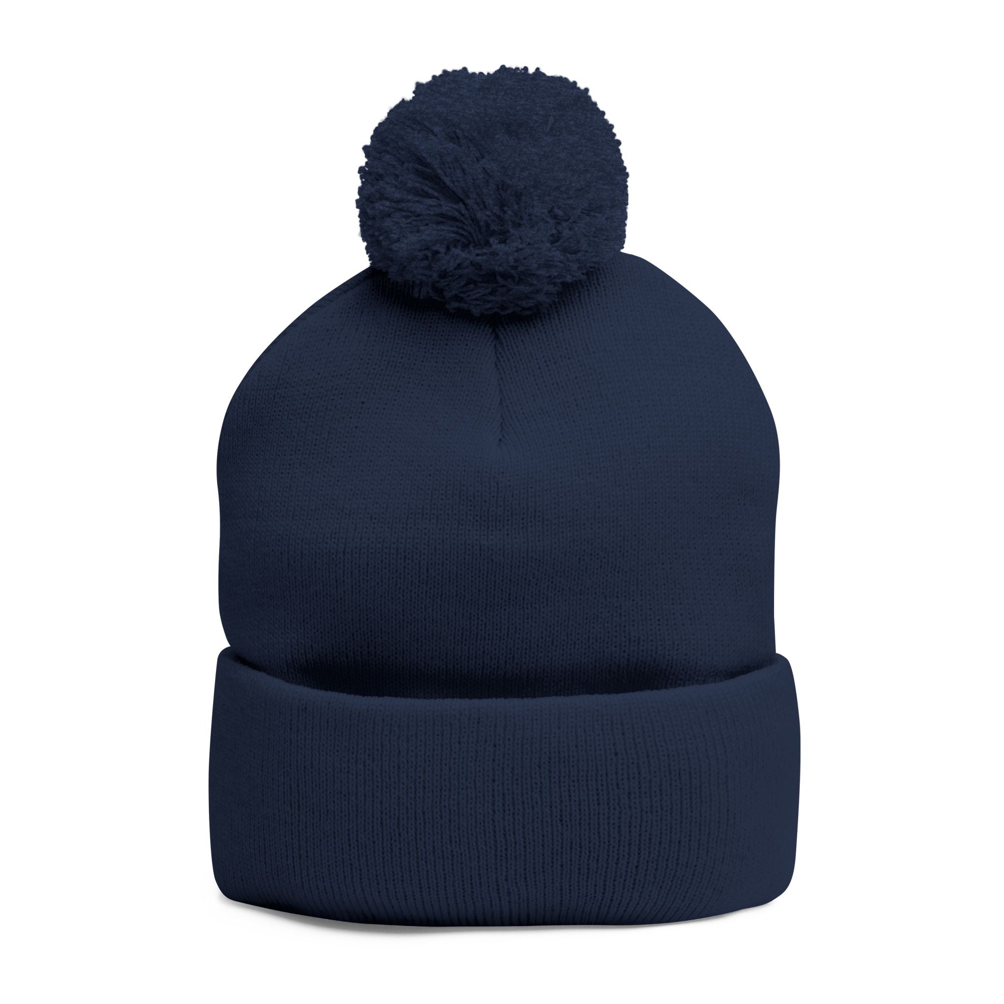 Pink Heart Embroidery Pom-Pom Knit Cap | Grey Beanie