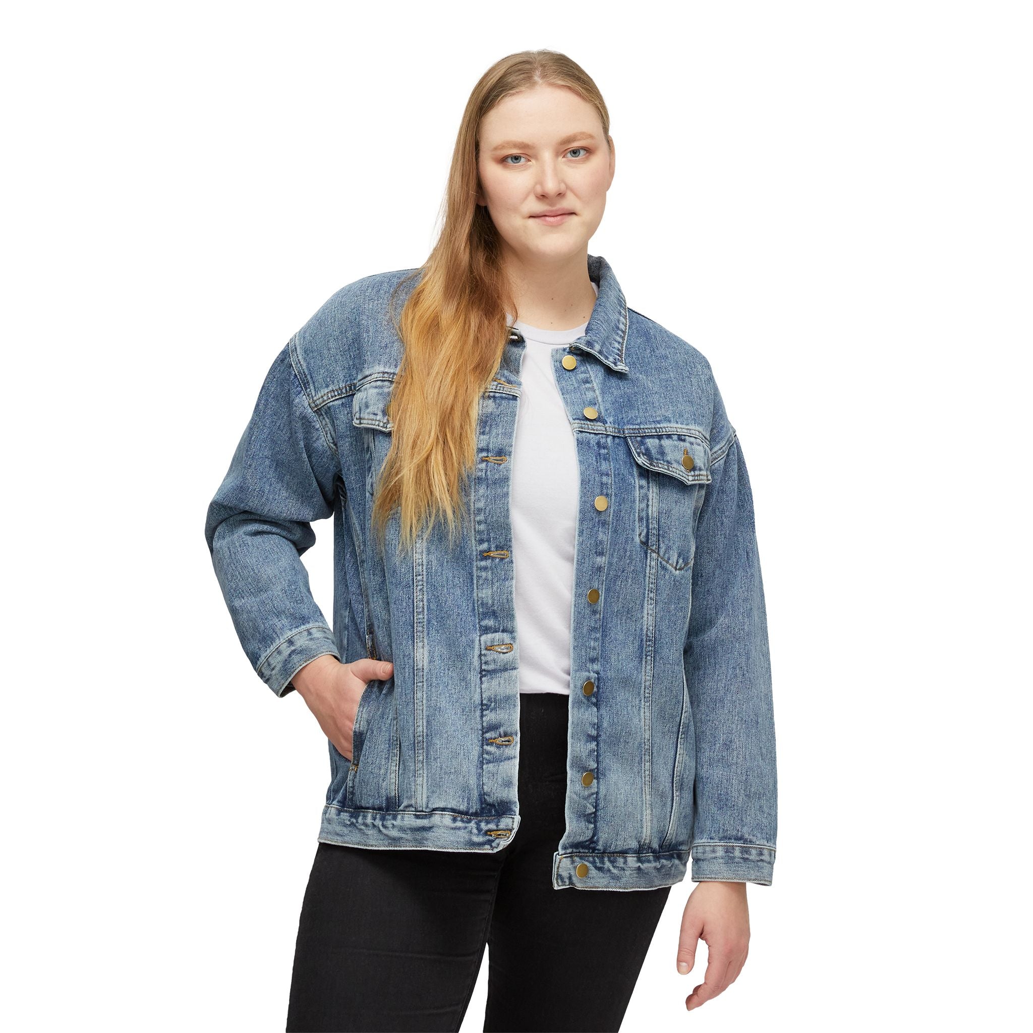 Horse and Girl Heart design Denim Jacket | Equestrian silhouette, pink back print HorseGirlsBrand