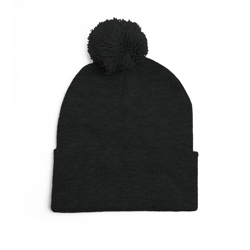 Pink Heart Embroidery Pom-Pom Knit Cap | Grey Beanie