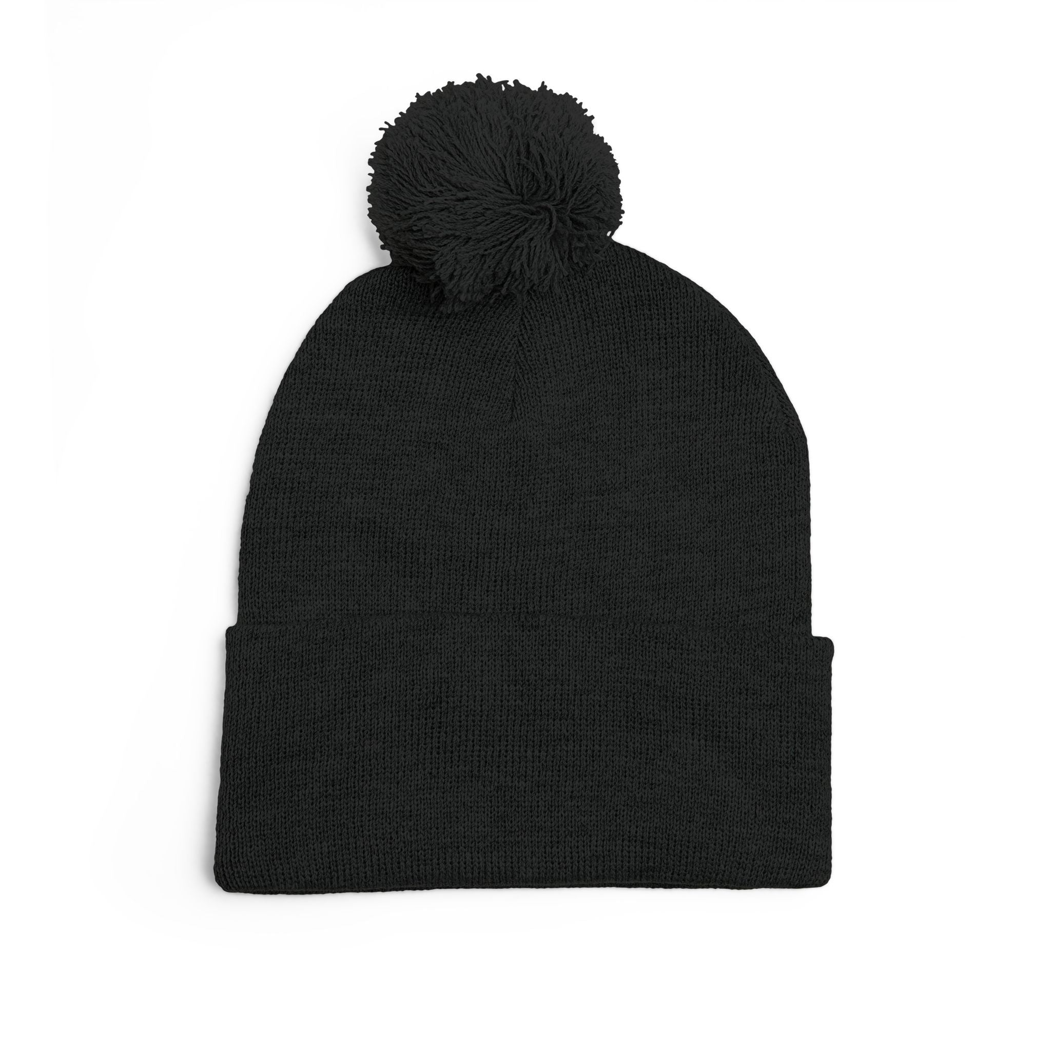 Pink Heart Embroidery Pom-Pom Knit Cap | Grey Beanie