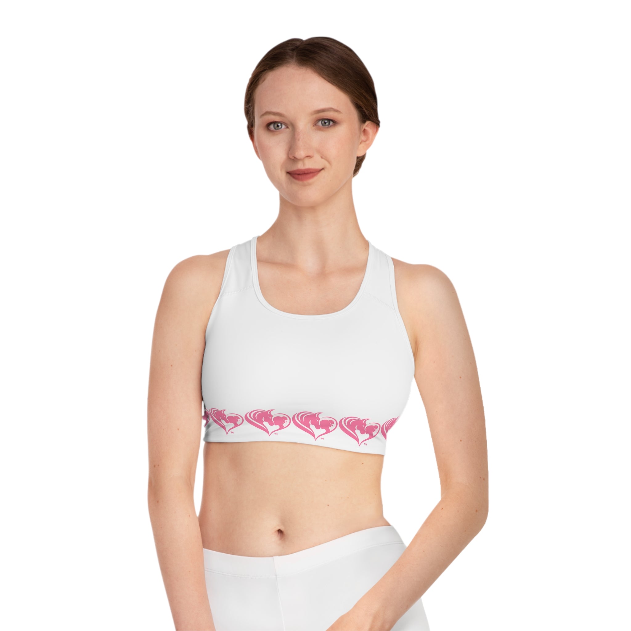 Pink Heart Logo Border Sports Bra | HorseGirlsBrand