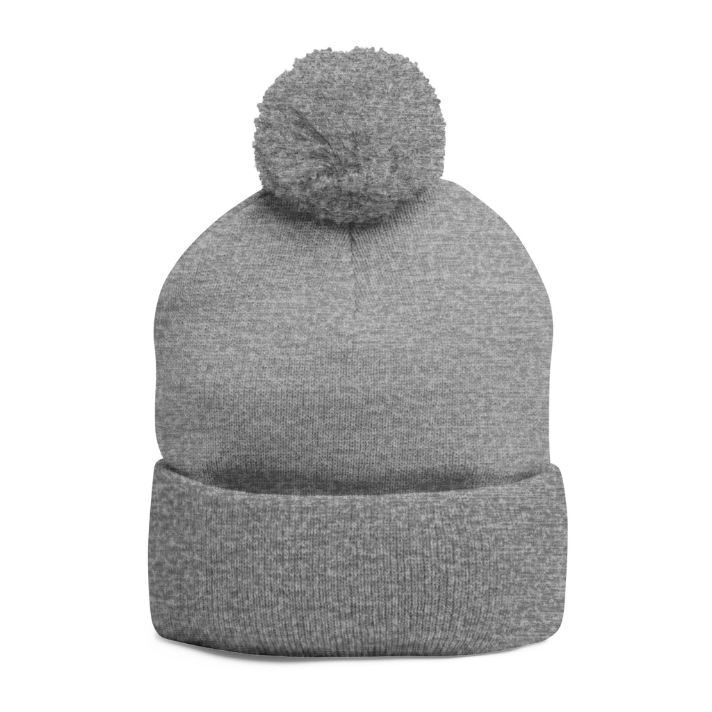 Pink Heart Embroidery Pom-Pom Knit Cap | Grey Beanie