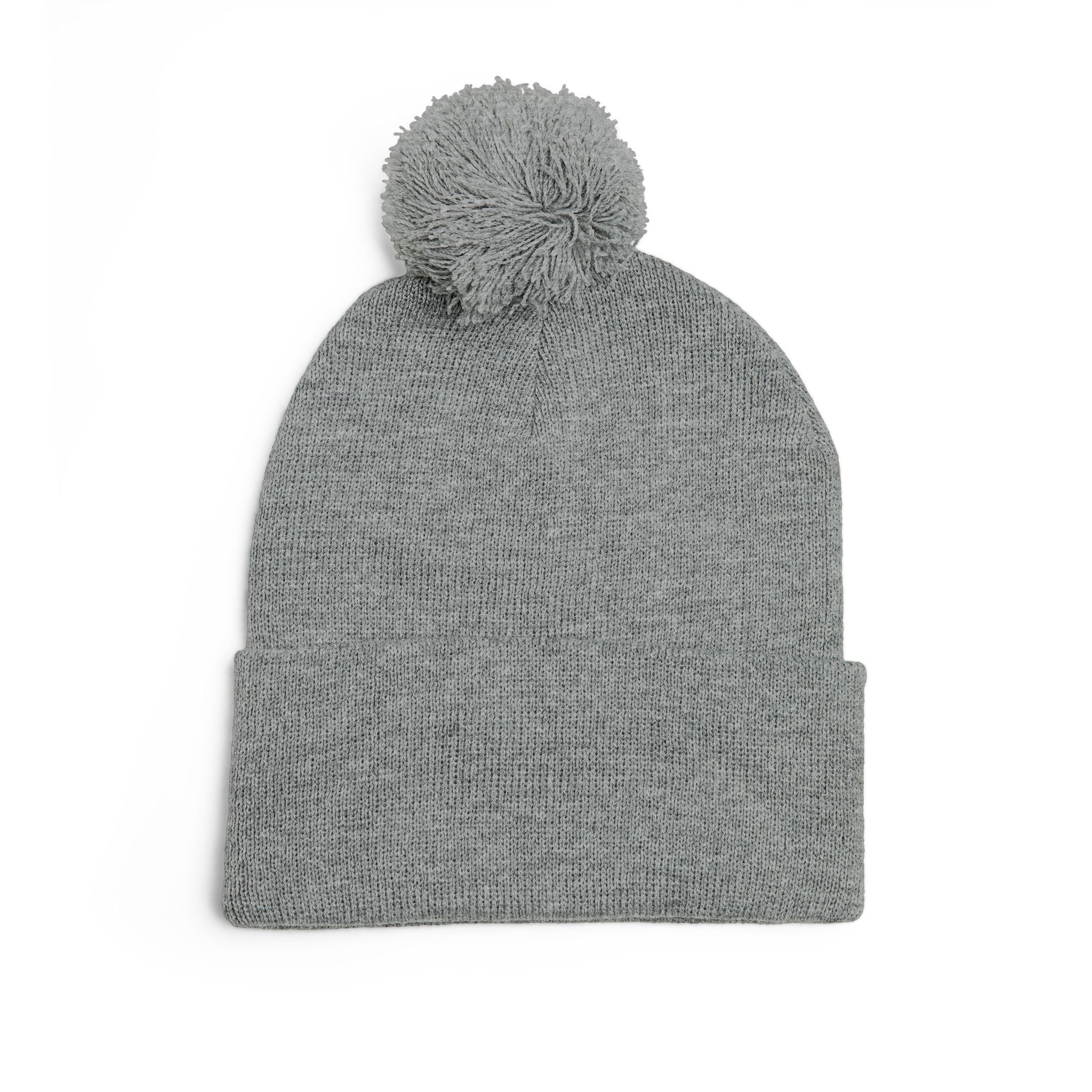 Pink Heart Embroidery Pom-Pom Knit Cap | Grey Beanie