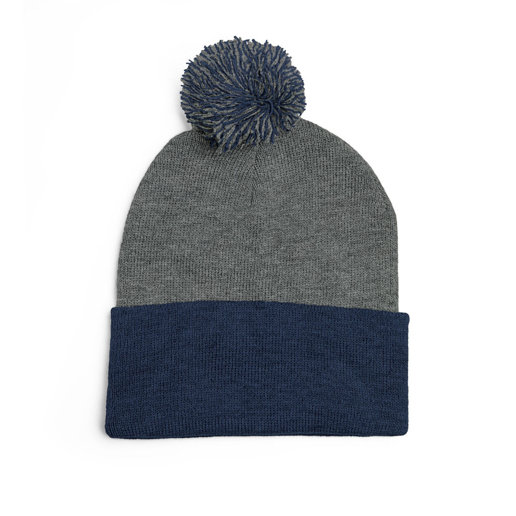 Pink Heart Embroidery Pom-Pom Knit Cap | Grey Beanie