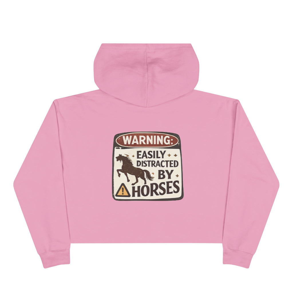 Easily Distracted by Horses Crop Hoodie | Horse Silhouette Warning Sign HorseGirlsBrand