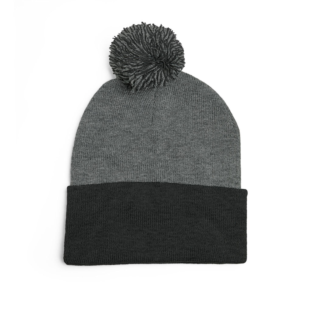Pink Heart Embroidery Pom-Pom Knit Cap | Grey Beanie