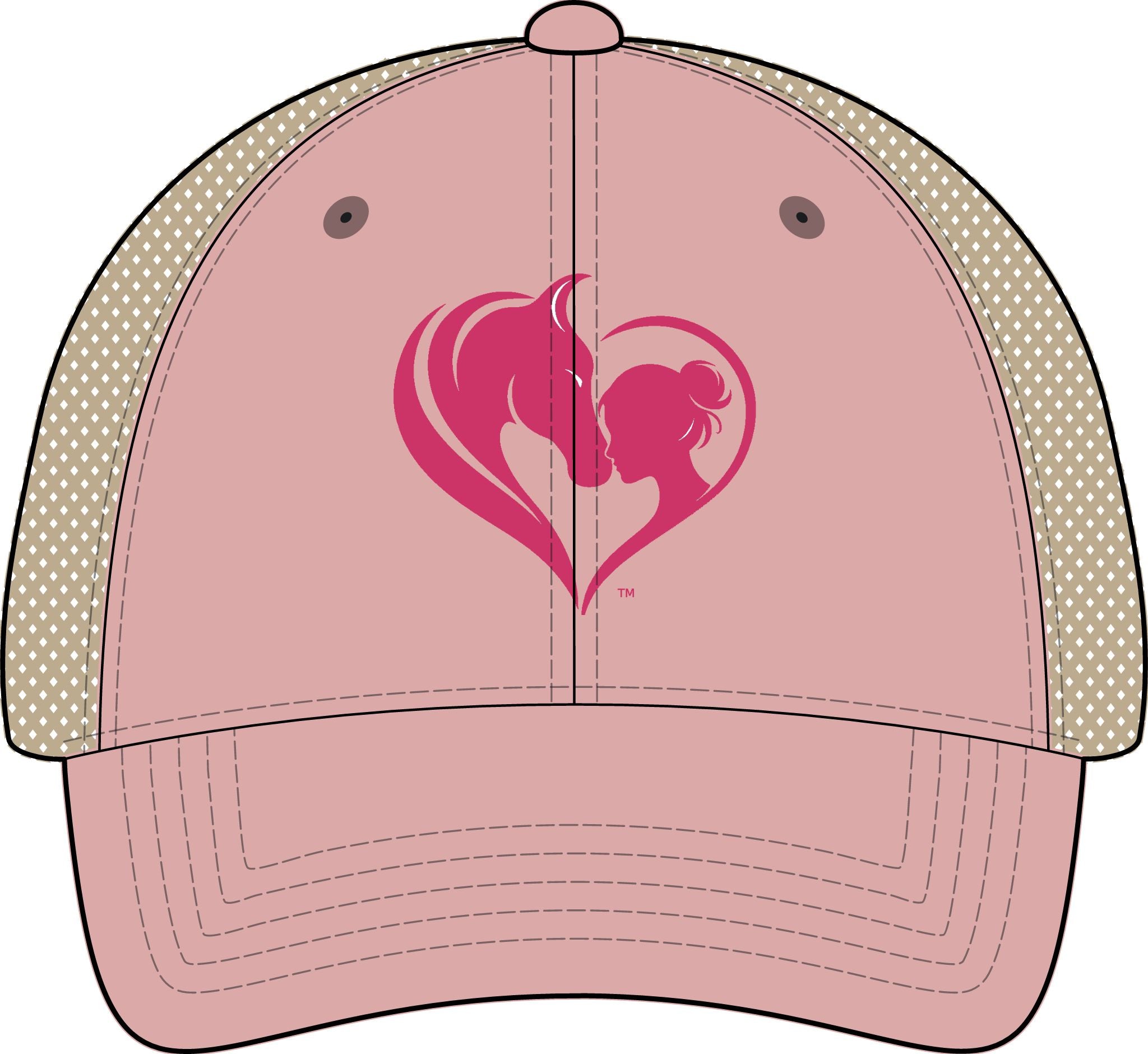Women's Washed Mesh-Back Cap, Pink Horse and Girl Heart, HorseGirlsBrand