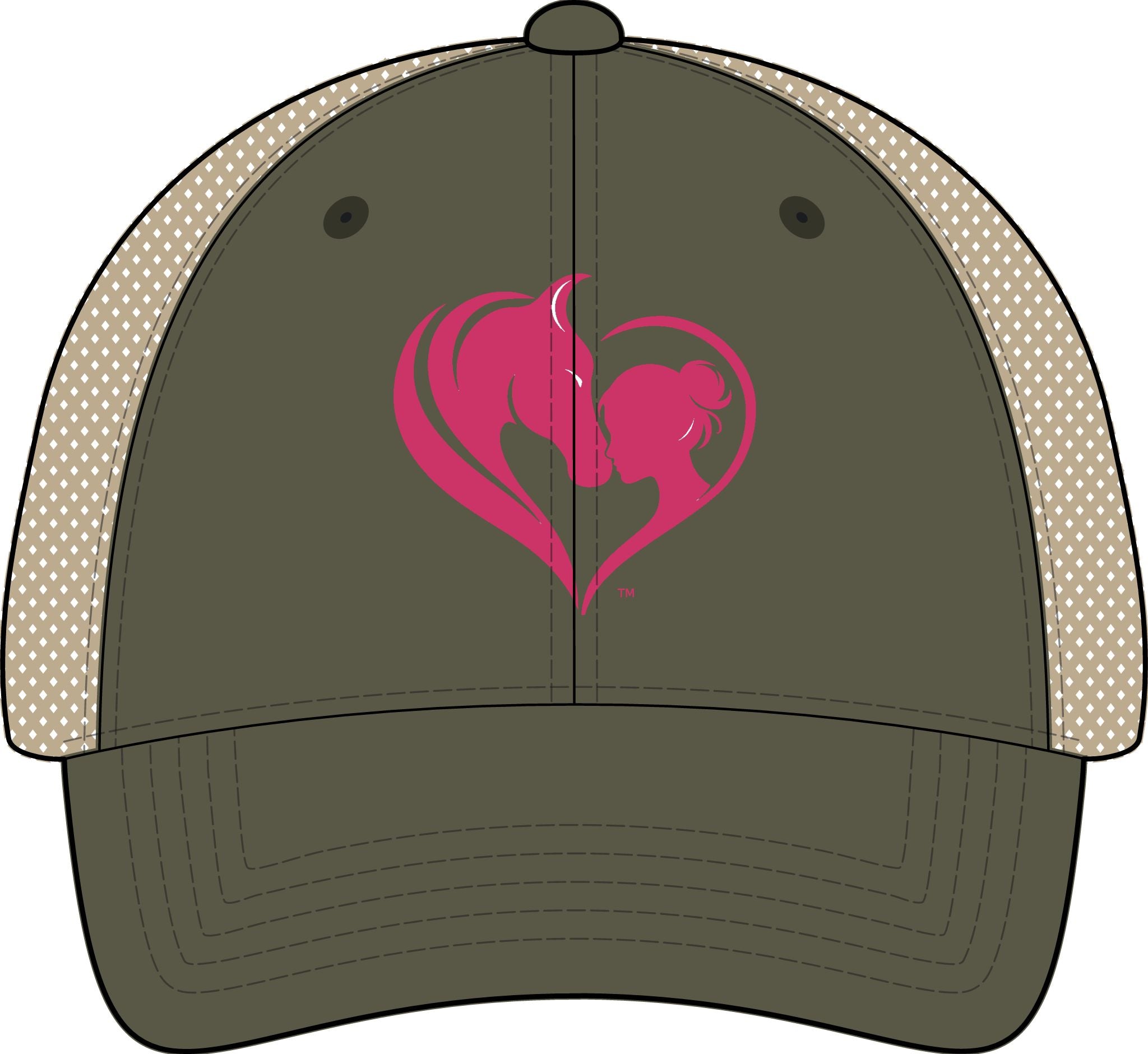 Women's Washed Mesh-Back Cap, Pink Horse and Girl Heart, HorseGirlsBrand