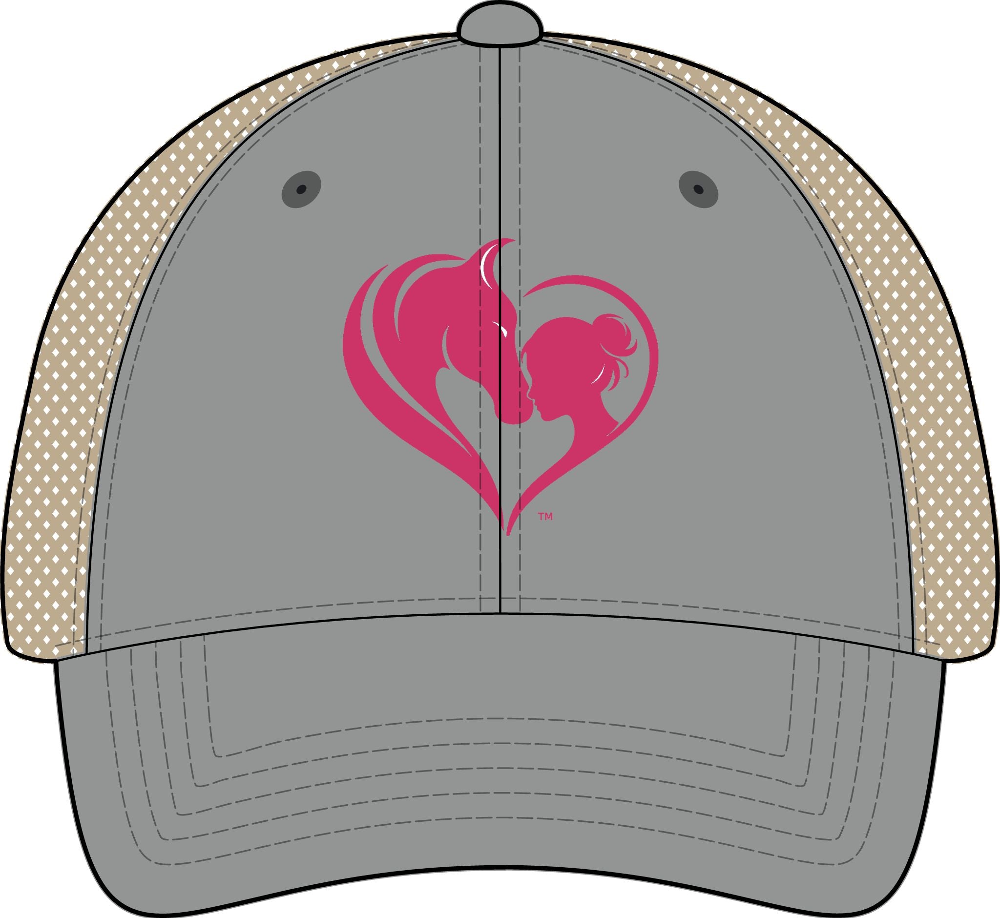 Women's Washed Mesh-Back Cap, Pink Horse and Girl Heart, HorseGirlsBrand