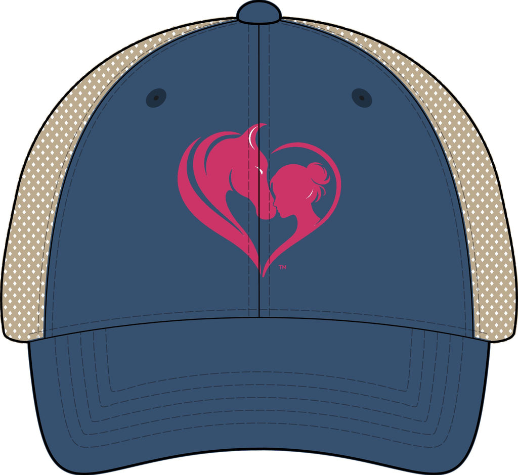 Women's Washed Mesh-Back Cap, Pink Horse and Girl Heart, HorseGirlsBrand