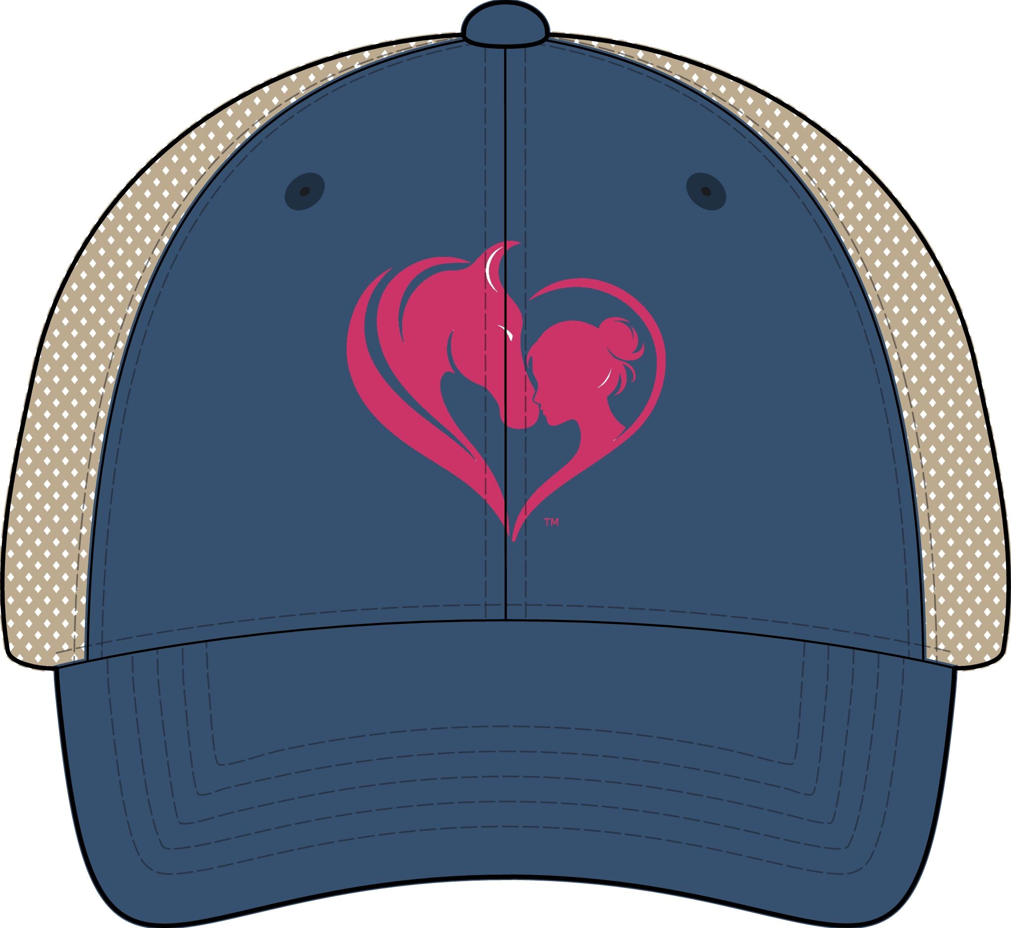 Women's Washed Mesh-Back Cap, Pink Horse and Girl Heart, HorseGirlsBrand
