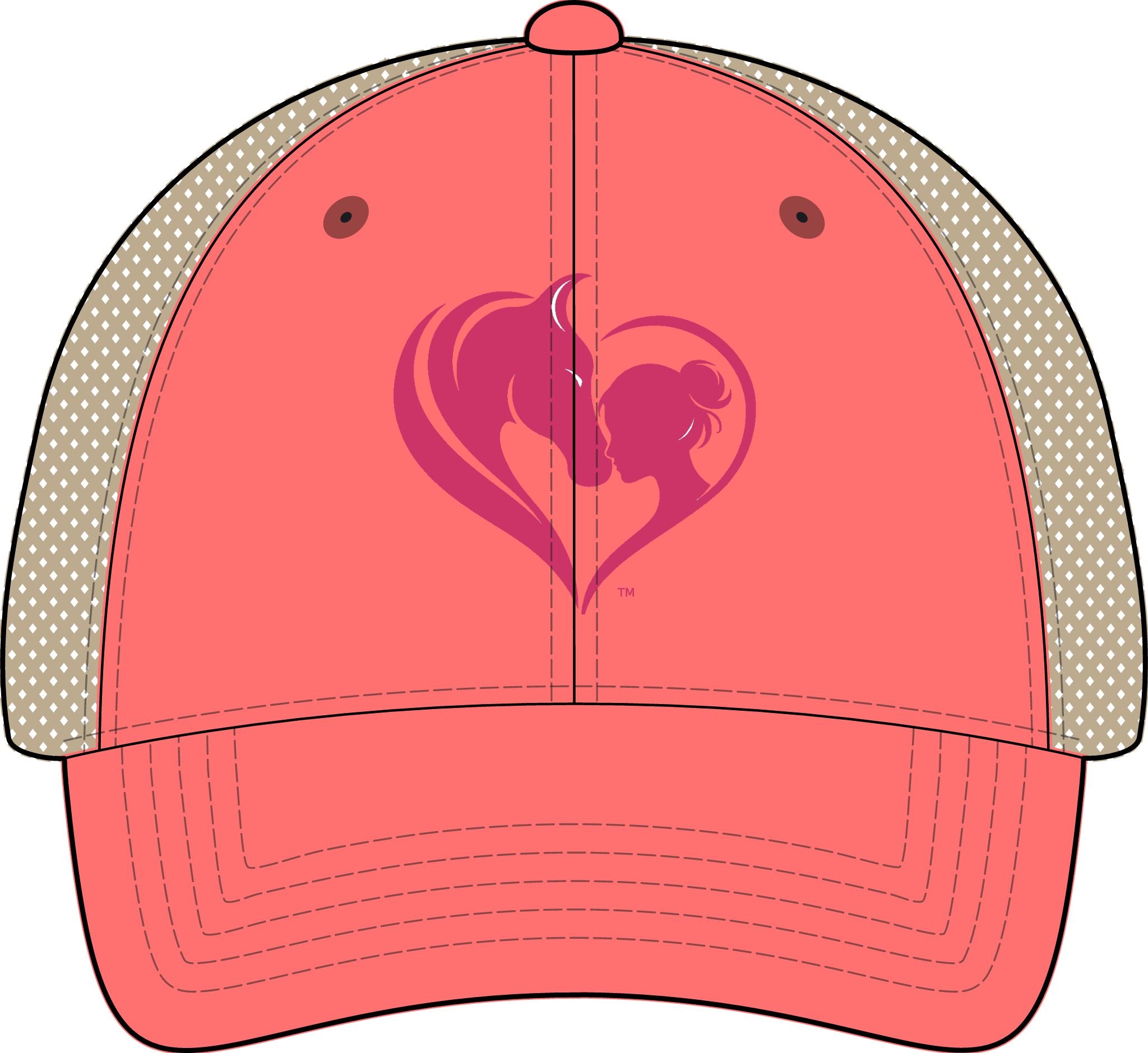 Women's Washed Mesh-Back Cap, Pink Horse and Girl Heart, HorseGirlsBrand