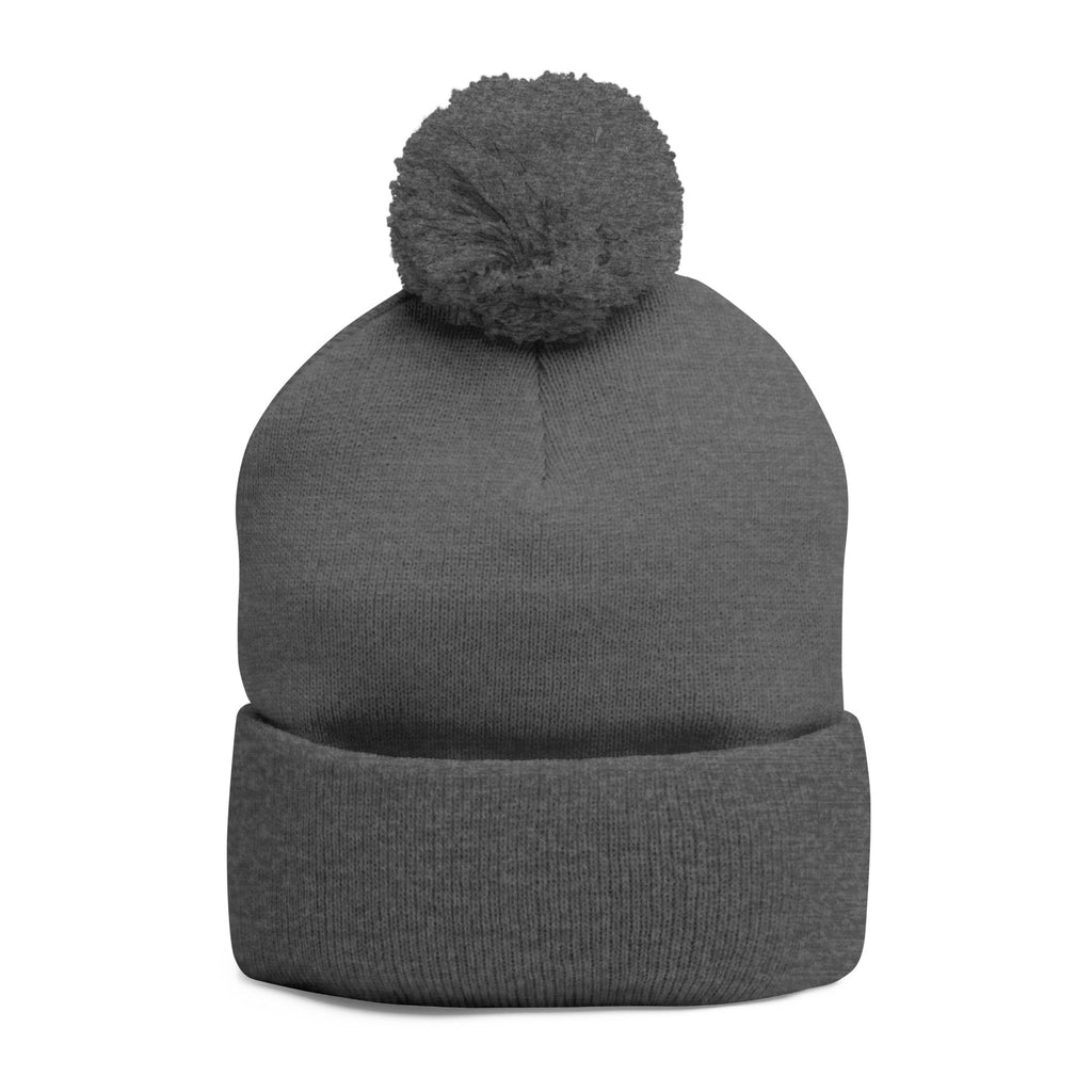Pink Heart Embroidery Pom-Pom Knit Cap | Grey Beanie