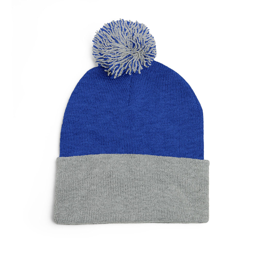 Pink Heart Embroidery Pom-Pom Knit Cap | Grey Beanie