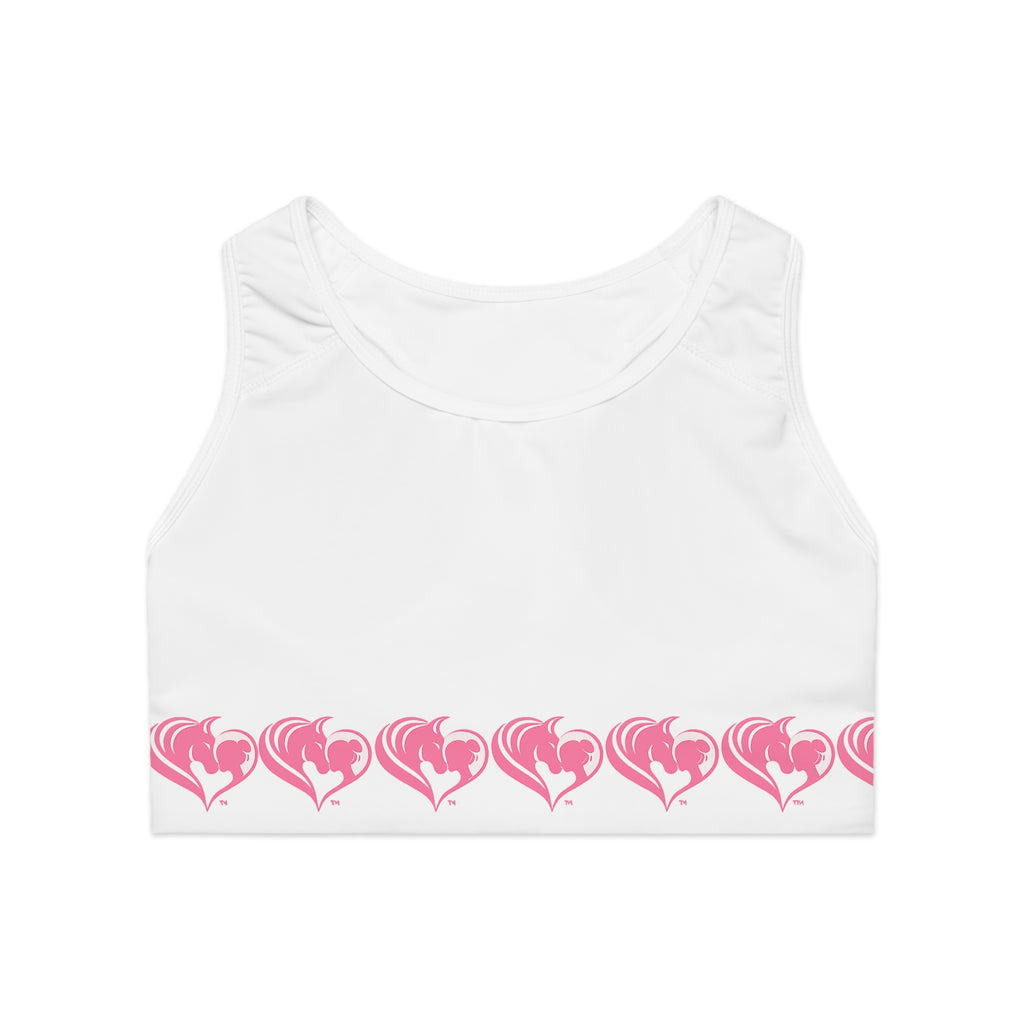 Pink Heart Logo Border Sports Bra | HorseGirlsBrand