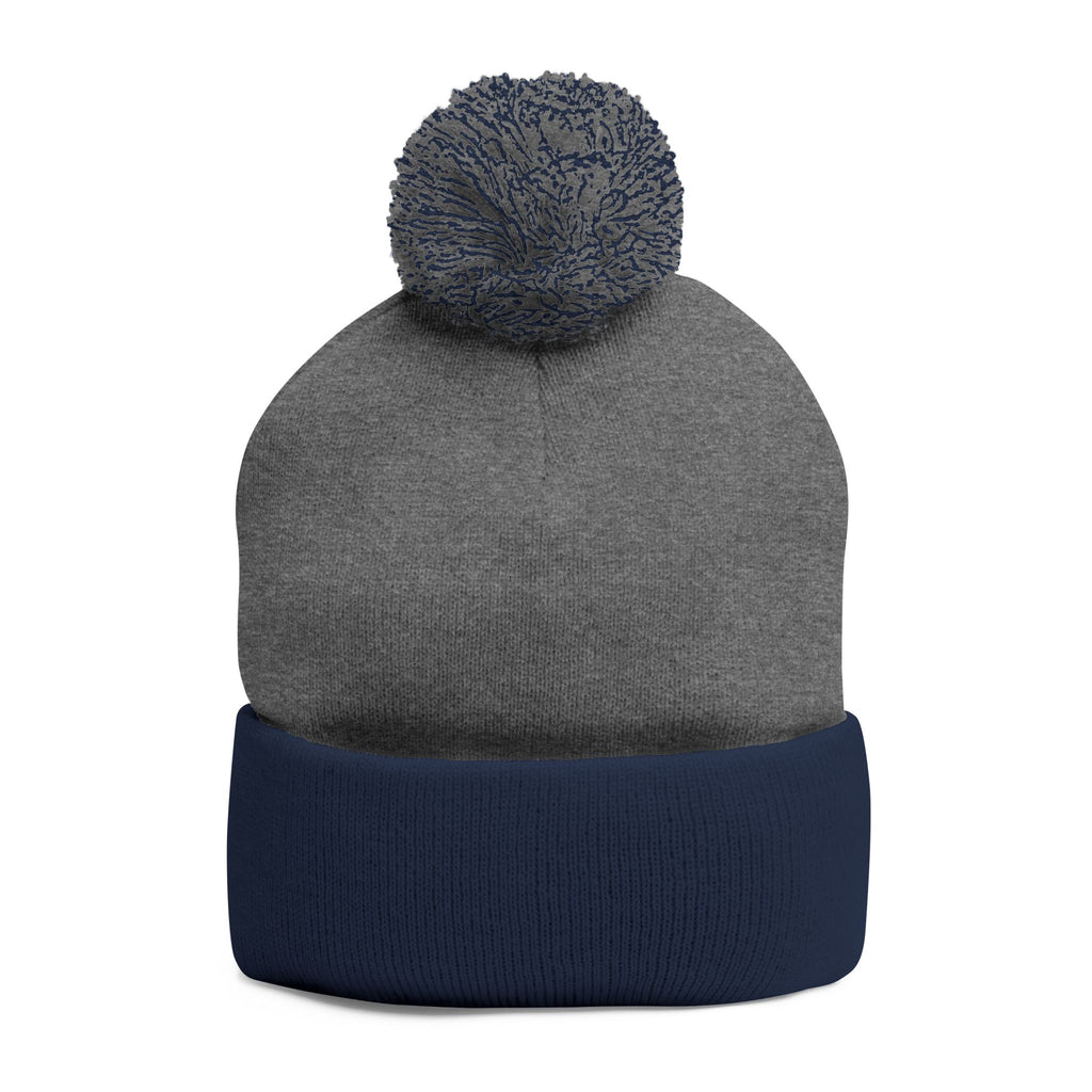 Pink Heart Embroidery Pom-Pom Knit Cap | Grey Beanie