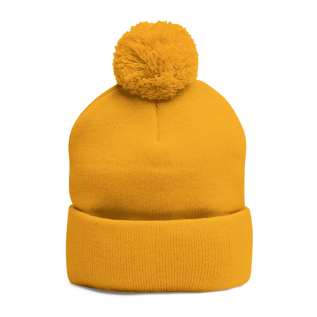 Pink Heart Embroidery Pom-Pom Knit Cap | Grey Beanie